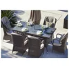 Outdoor Furniture Garden Sets Wicker Square Fire Pit Table With Six Chairs
