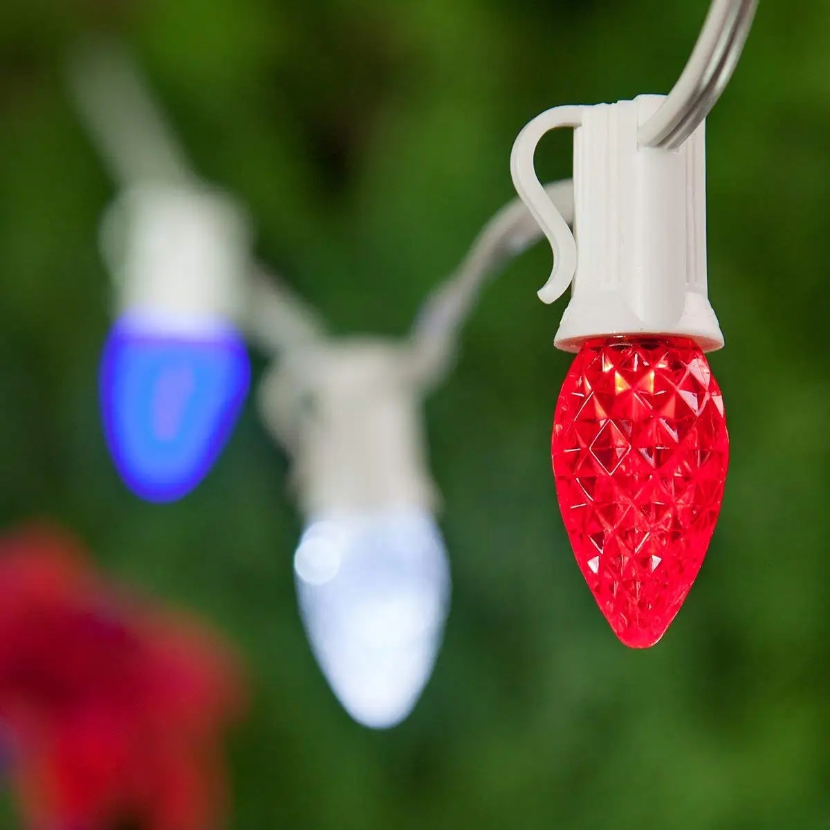 Outdoor Patriotic Lights - Red, White and Blue Lights - Patriotic Decorations, July 4 Decorations, Fourth of July Decorations (75 C7 OptiCore LED Patio Lights, 75 Ft, Red, White and Blue)