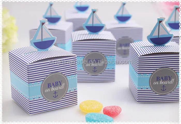 Baby On Board Pop Up Sailboat Baby Candy Box Blue Birthday Party