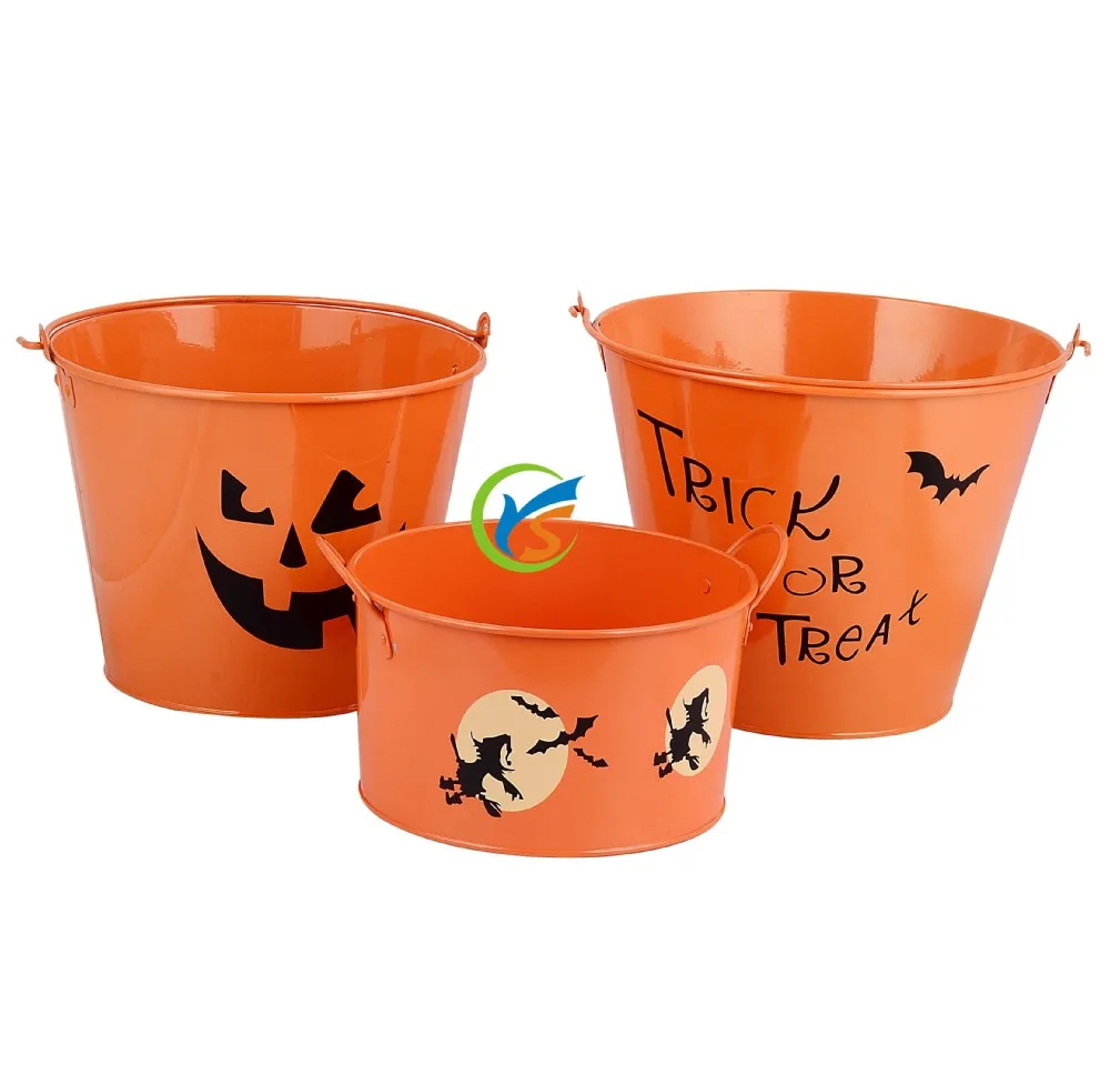 Orange Metal Decoration Halloween Tin Bucket For Candy Buy Halloween