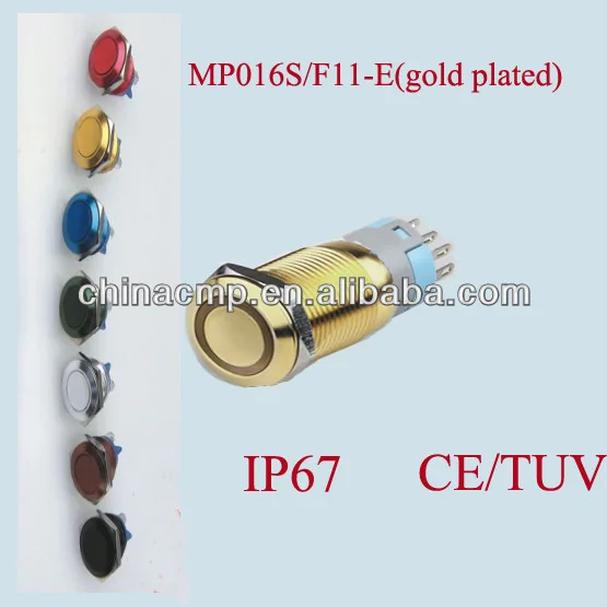 customization 16mm Gold plated 1NO 1NC metal illuminated switch,waterproof ip67