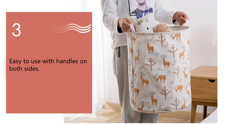 China Supplier logo printing custom cartoon cotton linen fabric pe waterproof craft laundry basket