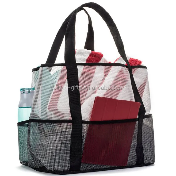 Summer Fashion Black Waterproof Pvc Mesh Beach Tote Bags With Outer