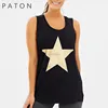 Custom Metallic gold star print Relaxed fit womens yoga muscle tank tops
