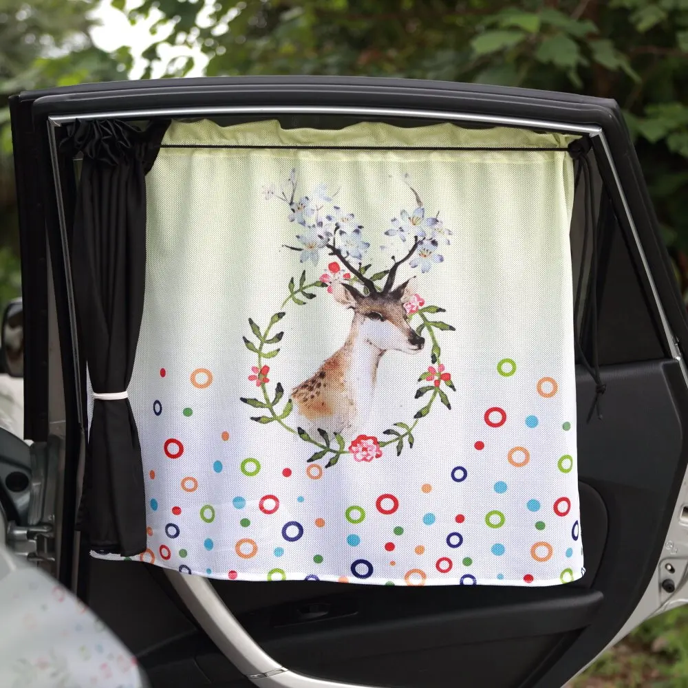 Double-layered Car Window Shade (2 Pack),Window Curtains, Universal Blackout Curtains with Liner for Vehicles, Kids Curtains,Car Sunshade,windshield sunshade,Car Curtains(Elk-26 by 20 Inches)