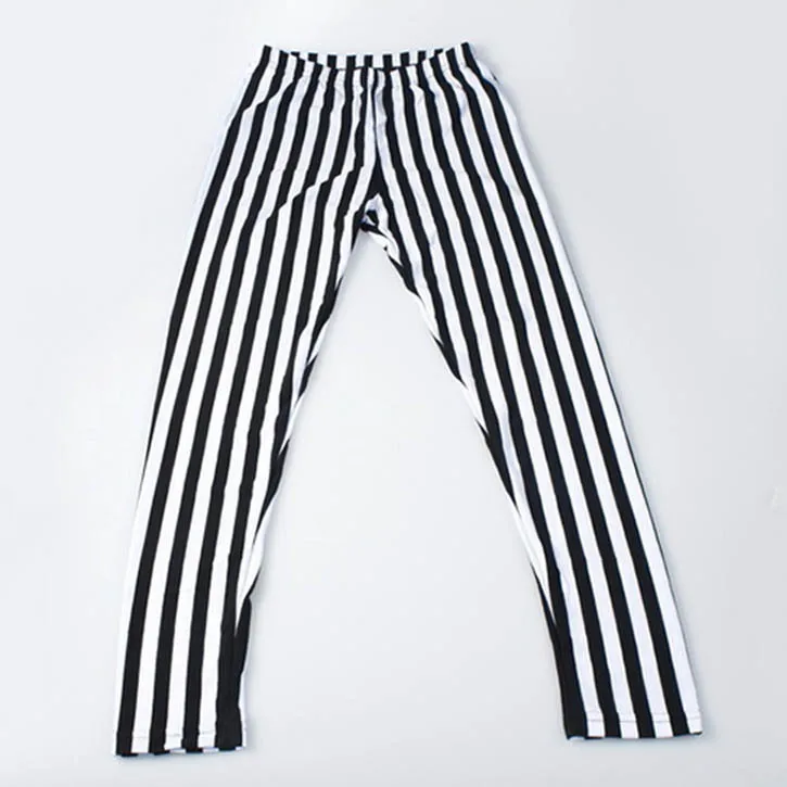 Chic Blackandwhite Vertical Stripe 9 Point Zebra Leggings Skinny Compression Tights Legwear Pants