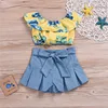 summer kid clothing baby girl boutique clothing sets Flower print tops+ jeans children girl clothes