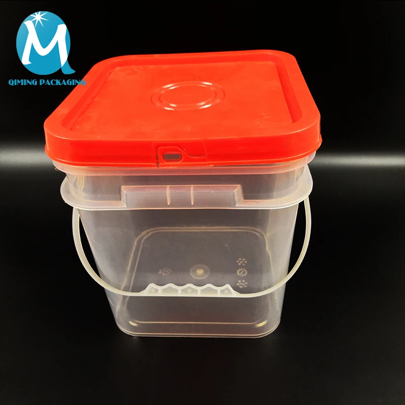 Vector Doorzichtige Vierkante Lege Plastic Emmer Met Handvat Bovenaanzicht Vanaf De Hoek Vector