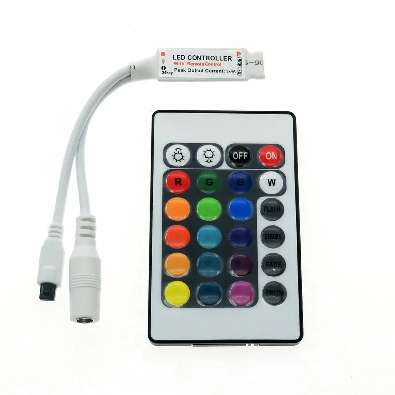 RGB LED Controller DC12V Mini 24Key IR Remote Controller For 3528 5050 RGB LED Strip.