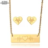 Conjunto de joyas de acero Gold plated Stainless Steel Heart Earring Bar Necklace Heart Beat Jewelry Set