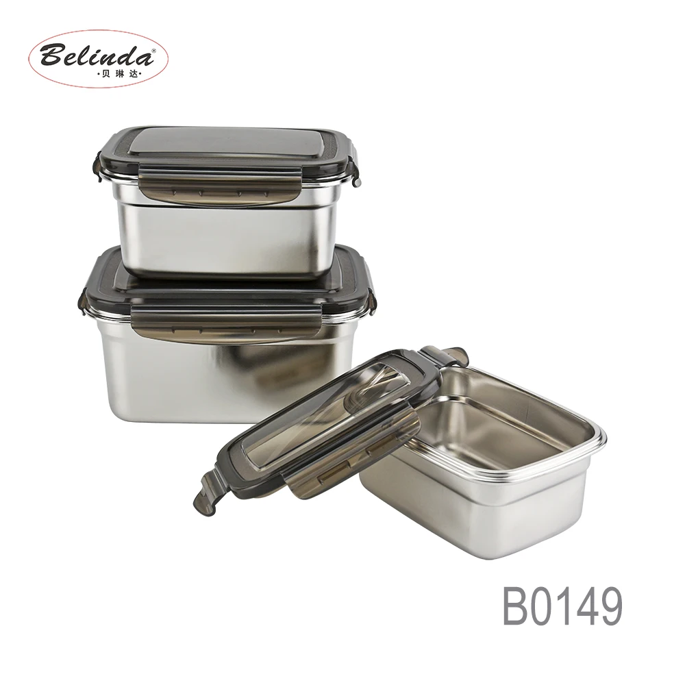 600ml 1000ml 1500ml Stainless Steel 304 Rectangle Deep Metal Food Storage Container B0149-2