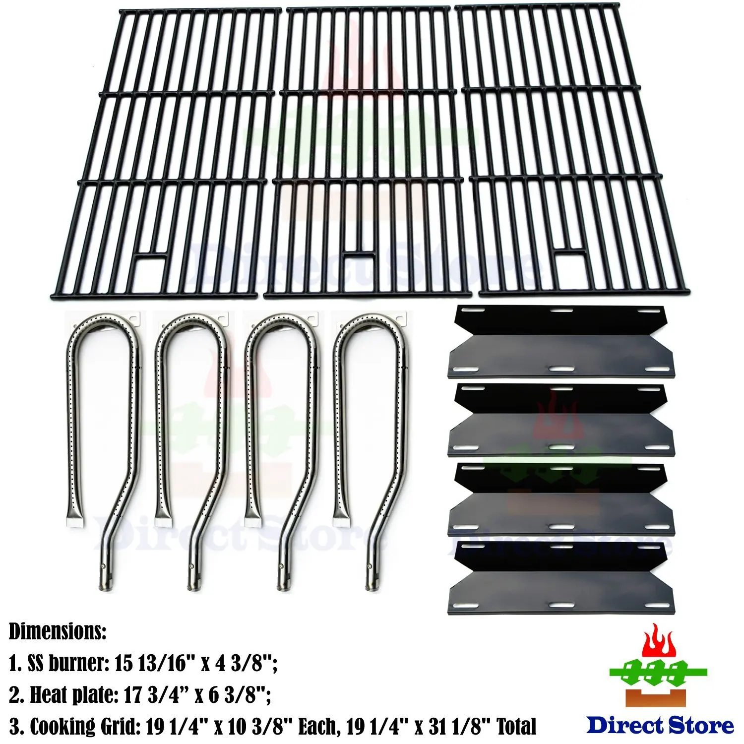 Direct store Parts Kit DG128 Replacement Jenn Air Gas Grill 720-0337 Gas Grill Burners,Heat Plates,Cooking grids(Stainless Steel Burner + Porcelain Steel Heat Plate + Porcelain Cast Iron Cooking Grid)