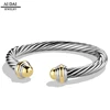 Two-Tone Elastic Stainless Steel Twisted Cable Cuff Bangle Bracelet for Men Women