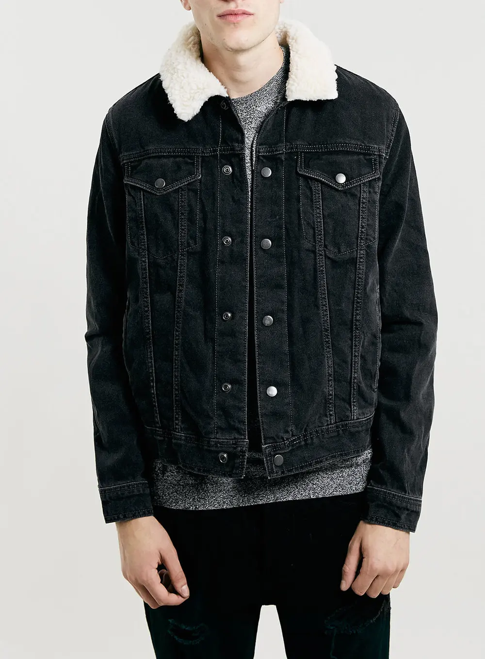 blue jean jacket with fur collar