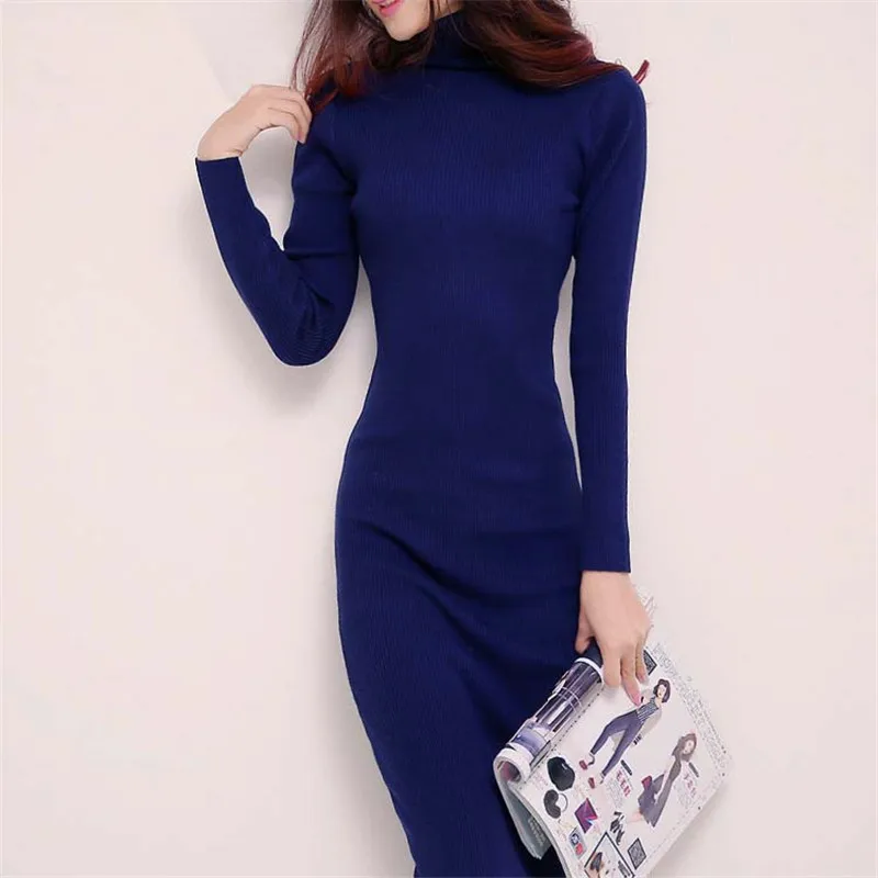 2015 new arrive women font b winter b font sweater dresses slim Turtleneck long knitted dress