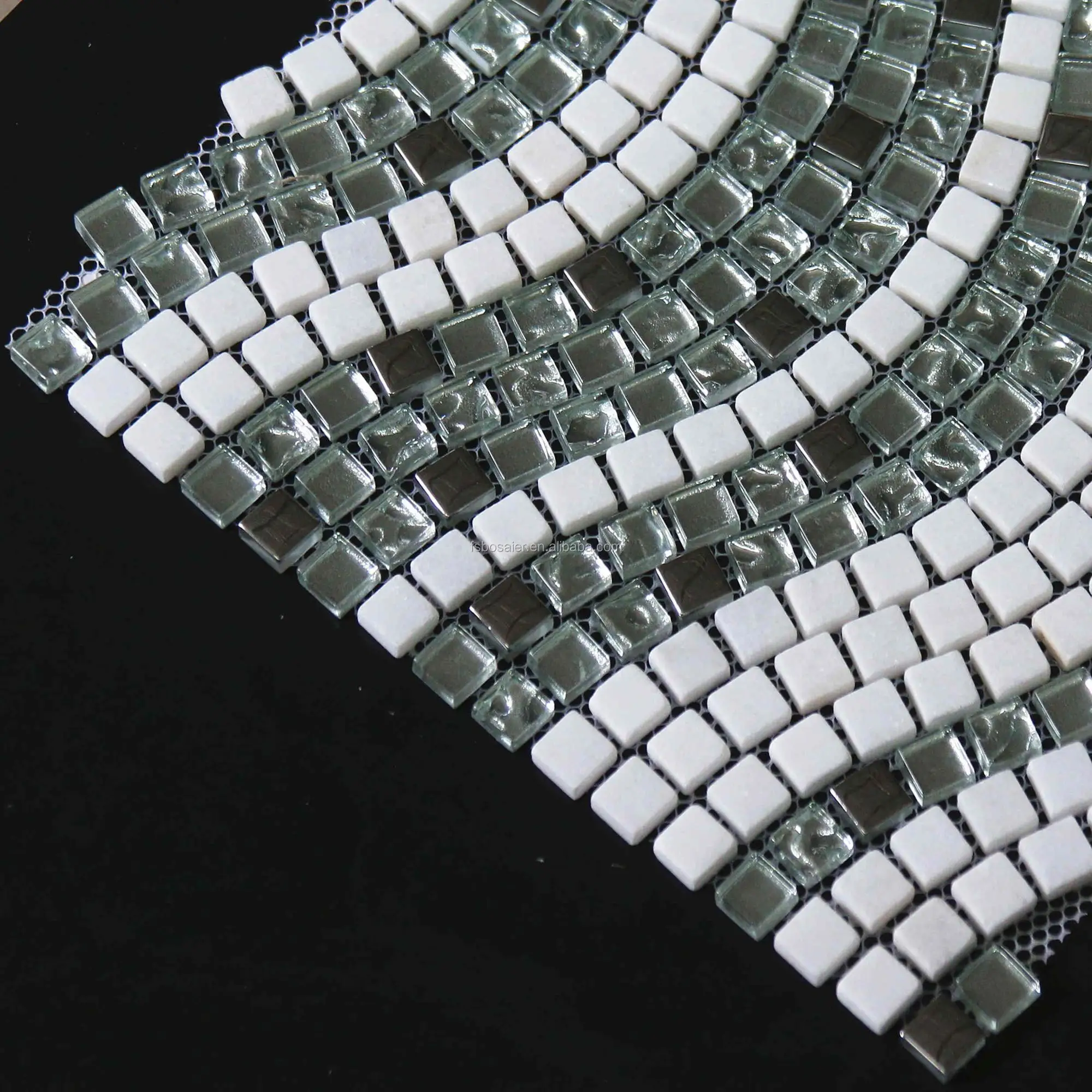 wavy tile backsplash glitter crystal glass white stone mosaic tile for backsplash wall
