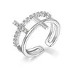 Wholesale Custom Ladies Lucky White Gold Crystal Finger Jewelry Adjustable Size Silver Double Cross Rings for women