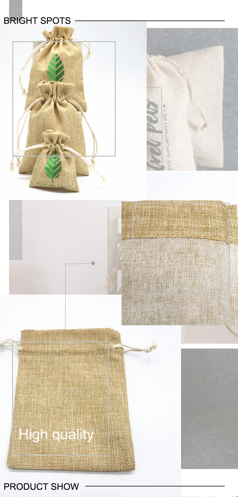 Natural Small Hemp Pouches Drawstring Jute Gunny Bag Wholesale Hemp