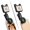 Apexel 2018 trending flash camera lens HD clip-on wide angle macro selfie ring led 2in1 lens kit