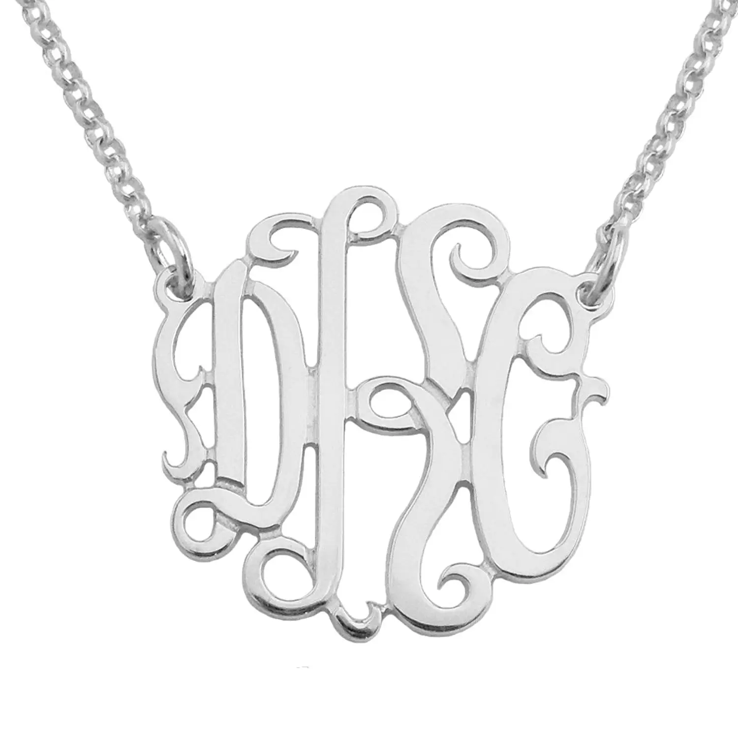 Mono62 Personalized Sterling Silver 0.875 Inch (22mm) Kids Size Three Initial Monogram Necklace