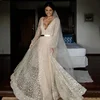 Glitter Sequins Casual Wedding Gown Deep V-Neck Long Sleeve Wedding Dress Backless Bridal Dresses 2019 New robe de mariage