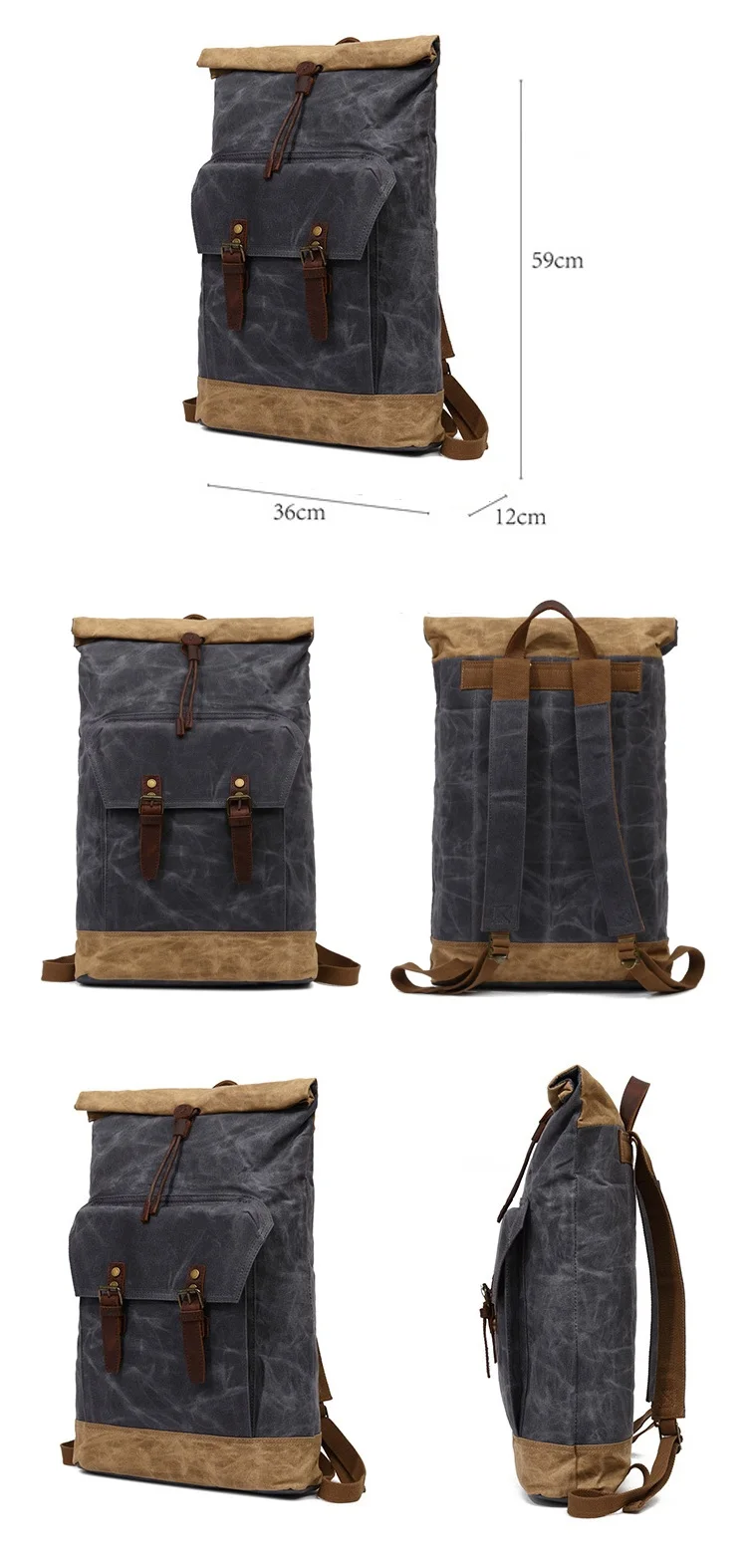2018 Wholesale vintage new model waxed canvas leather trim water proof camping outdoor hiking rucksack backpack back pack bag