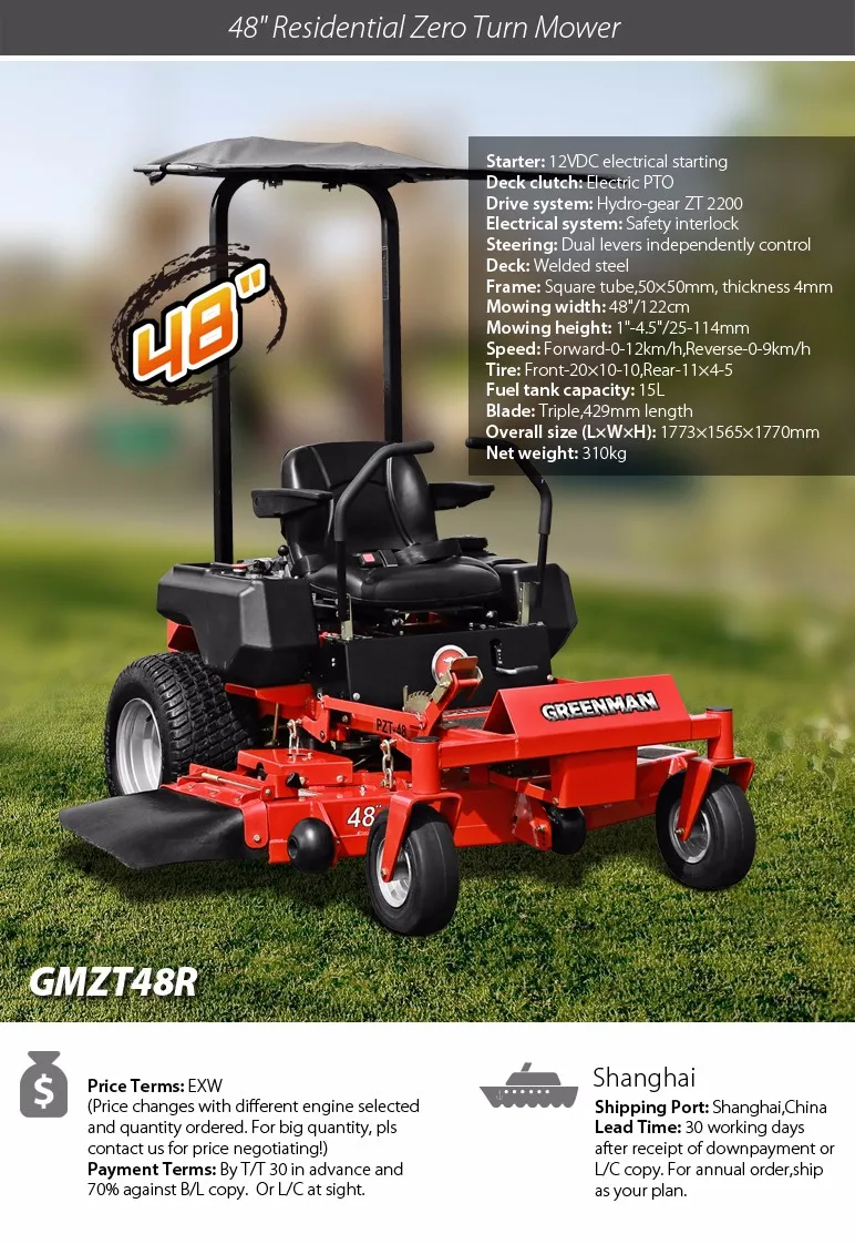 48" Welded Deck Residential Riding On Zero Turn Mower With Kohler