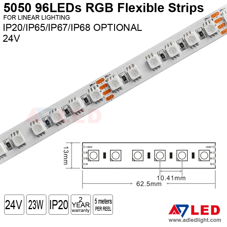 5m 10m 20m 30m 40m 50m 100m 200m 24vdc 96leds 5050 smd color changing rgb led light strip