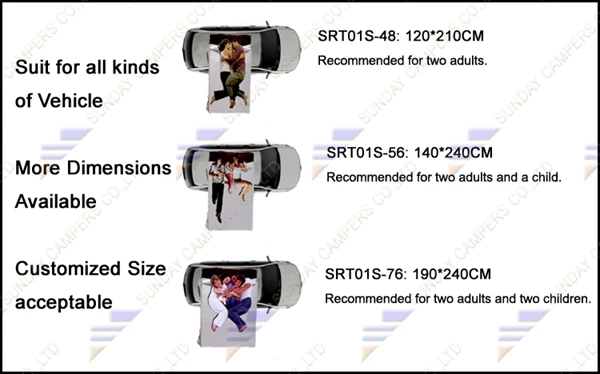 Availiable Dimensions of 4x4 Roof top tent