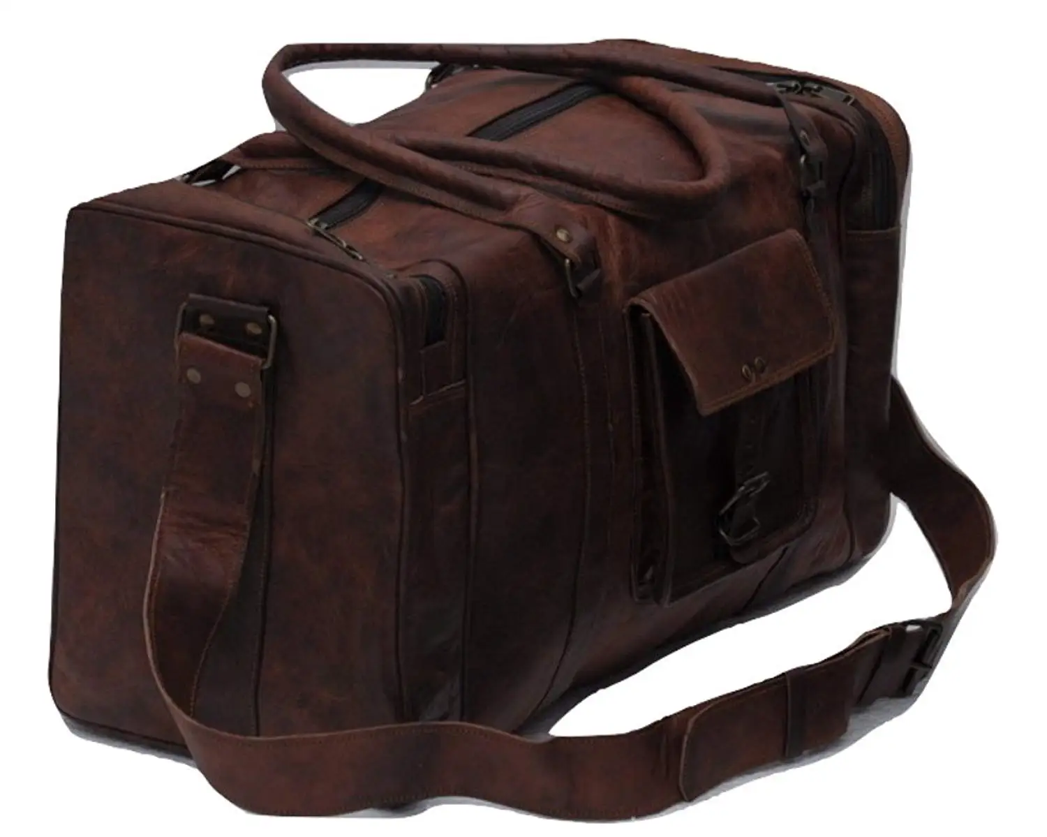 vintage brown leather duffle bag