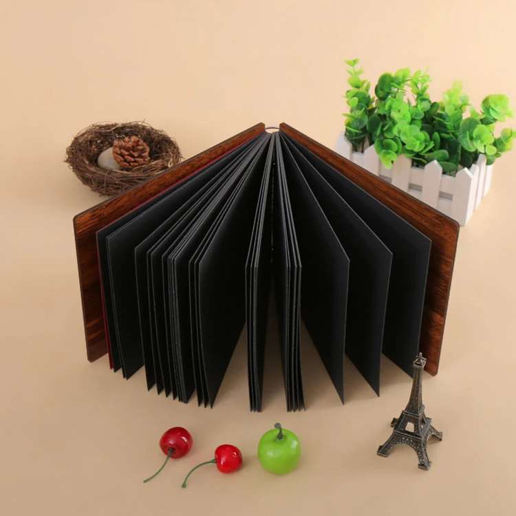 2 Ring Binding Wooden Cover Baby Design Photo Album Scrapbook With 29 Sheets Black Paper