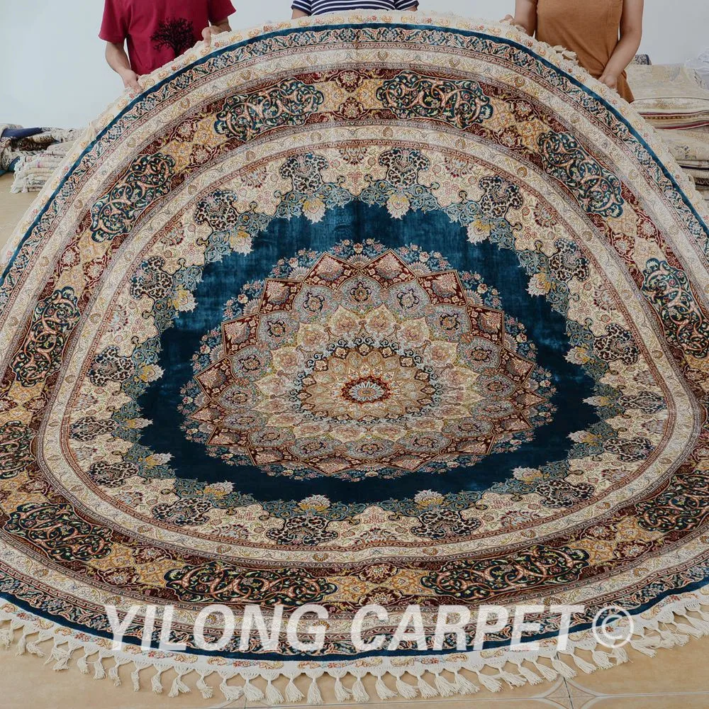 Yilong 9.2 x9. rotondo tappeto persiano blu annodato a mano ... Tappeto persiano blu