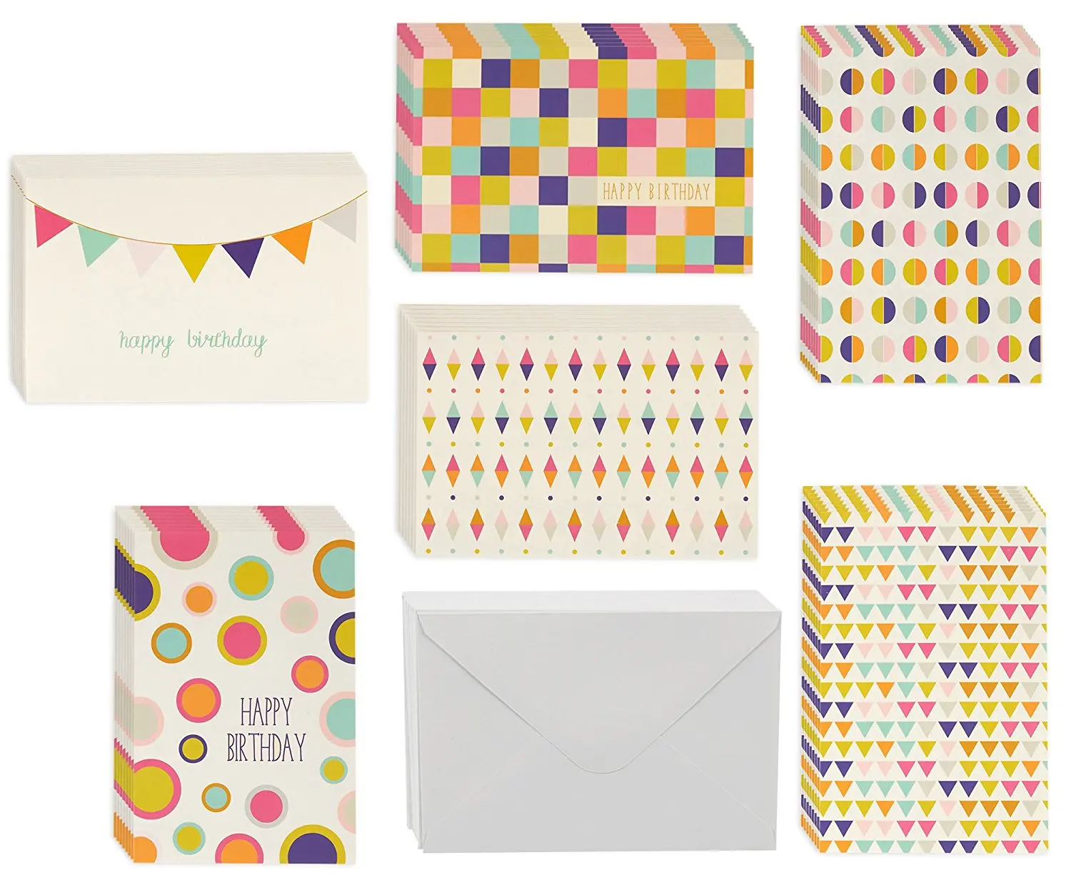 Birthday Card - 48-Pack Birthday Cards Box Set, 6 Seamless Geometric Designs Birthday Card Bulk, Envelopes Included, 4 x 6 Inches