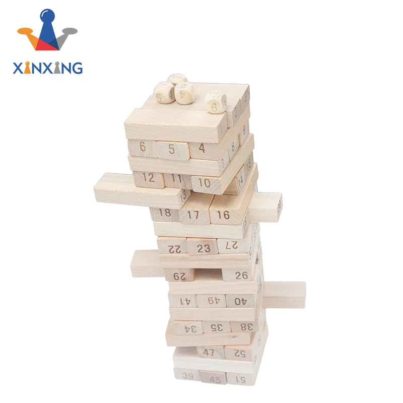 Timber Tower Wooden Block Stacking Game With Numbers And Wood Dice