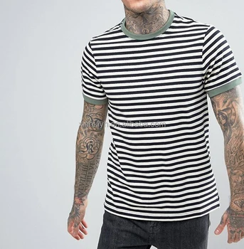 Men's Plain 100% Cotton Slim Fit Black And White Custom Striped T Shirt