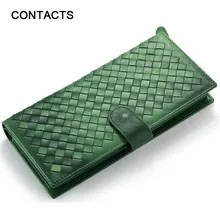 100% Real Genuine Leather Brand Wallets Handmade Sheep Skin Knitting Women Purse Zipper Coin Pocket Purse High Class Money Bag