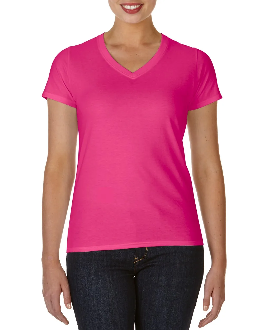 Fashion V-neck Cotton Blank Sublimation Plain Women's T-shirt For ...