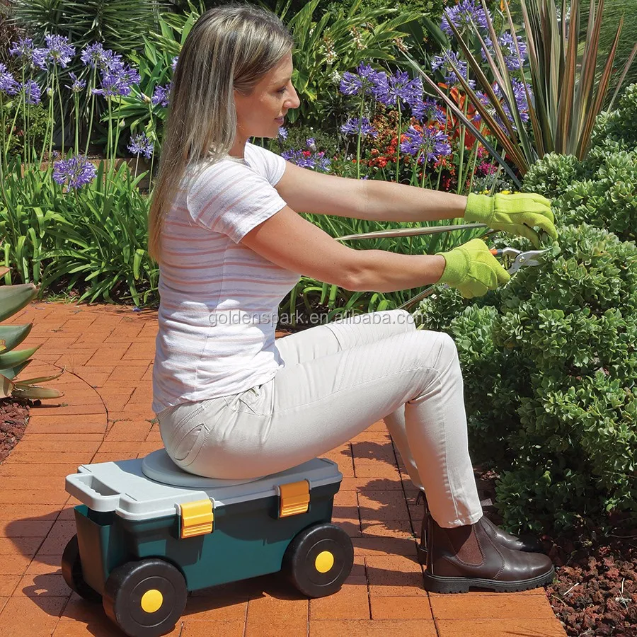 Garden Seat Tool Box With Swivel Top/garden Seat Cart/rolling Garden