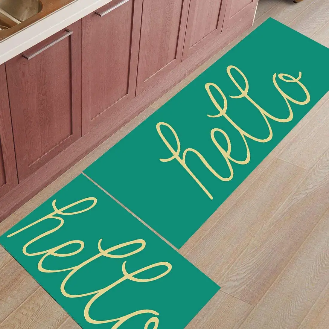 Buy Comfy 2 Piece Rug Set Hello Non-Slip Soft Kitchen Mat Bath Rug