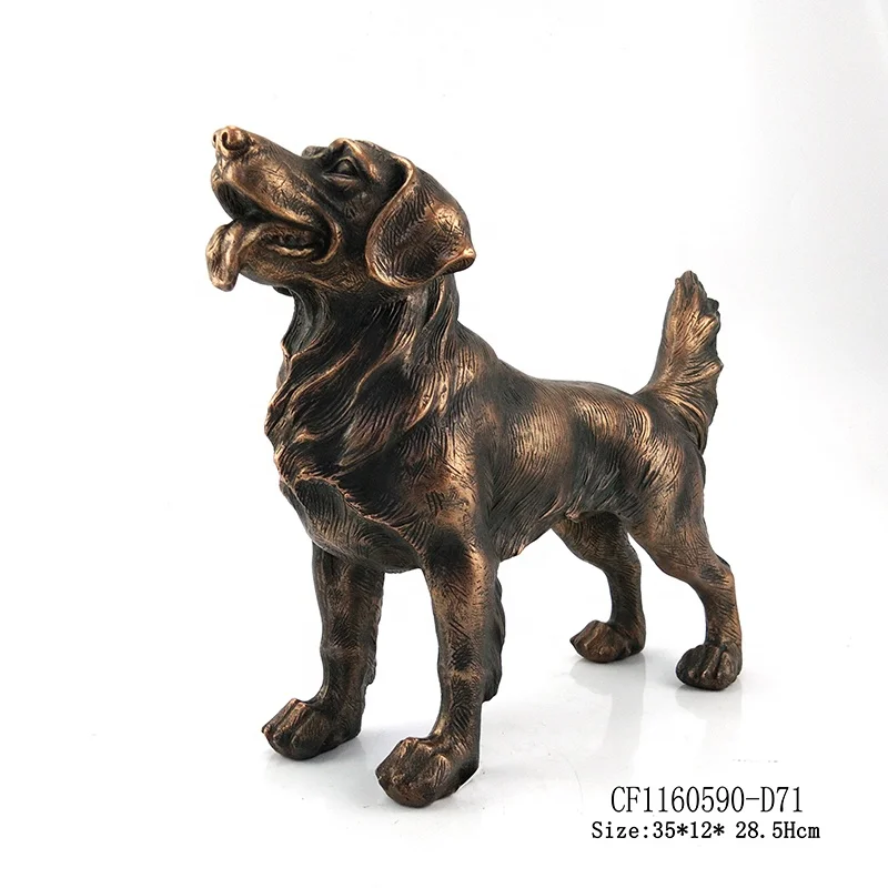 Resin animal bronze sculpture golden retriever dog statue home decor factory