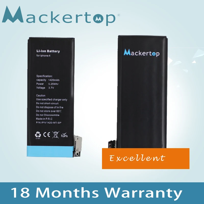 Mackertop High Quality Phone Battery For iPhone 4 Battery Replacement 3.7v 1560MAH Free Tools Include