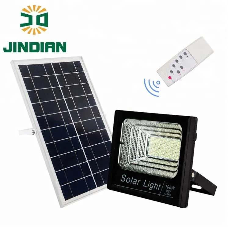 Jindian JD solar light IP67 100W Aluminum warm white/ white solar flood light with CE
