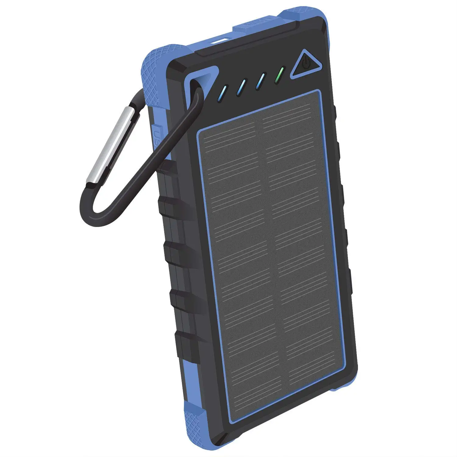 8,000mAh Solar Power Bank Built in Status Display Dual USB Ports Shock Wather Proof Blue Compatible iPhone 7