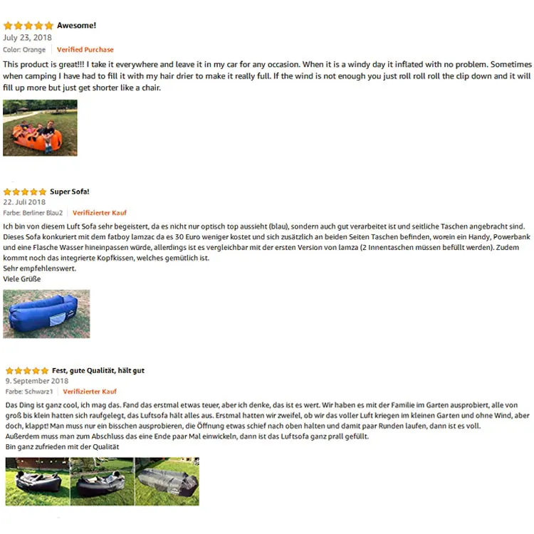 2018 amazon top seller wekapo inflatable lounger outdoor camping lazy air lounger sleeping bags