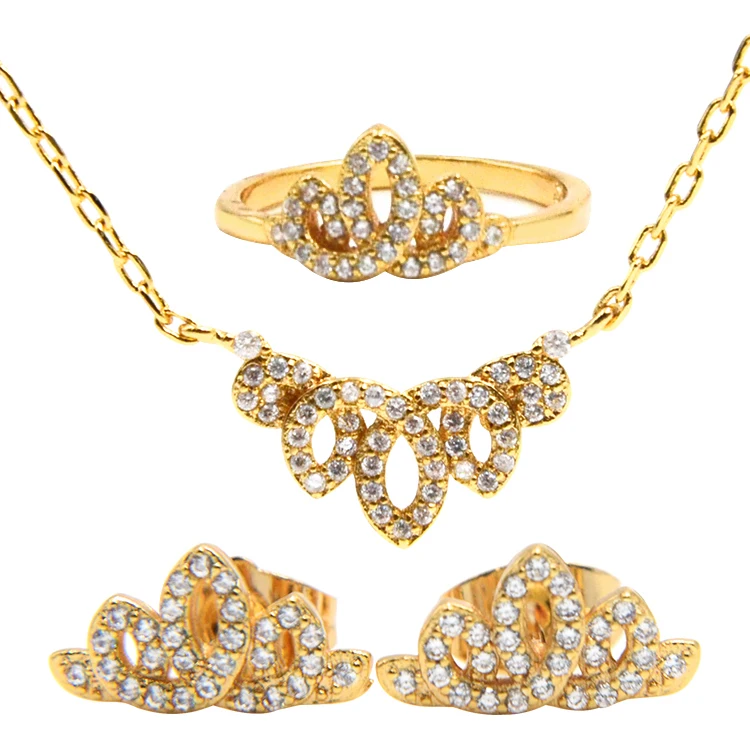 New Product Wholesale Cubic Zirconia 22k Gold Bridal Jewelry Set For