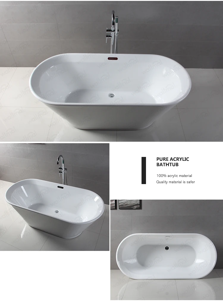 Connected 68 Inch Acrylic Double Ended Freestanding Tub Waltmal