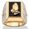 Holy Religious Jewelry Rings Men's Emerald-Cut Genuine Black Onyx Praying Hands Ring