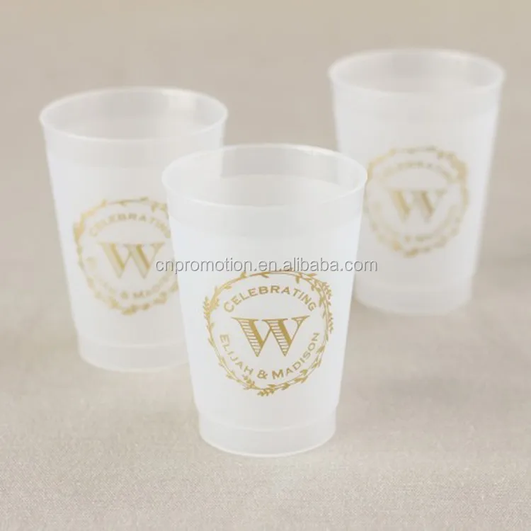 Custom Made Reusable White 12 Oz.plastic Frosted Cups With Golden Logo