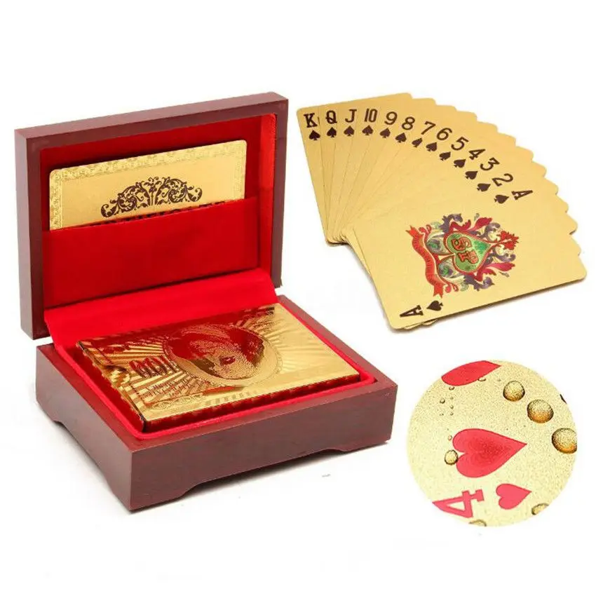 24k Gold Plated Poker Game 54 Playing Cards + Wooden Box For Party ...