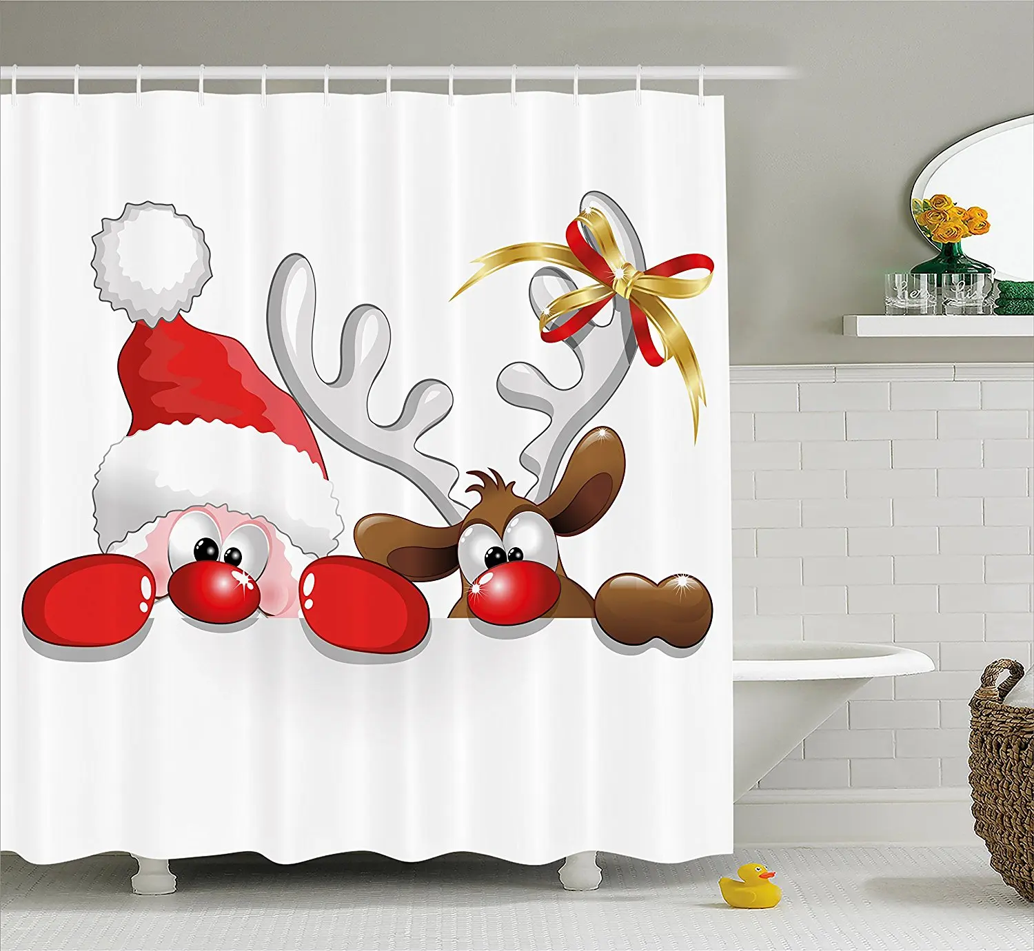 39.99. Christmas Shower Curtain by Ambesonne, Funny Christmas Santa Claus a...